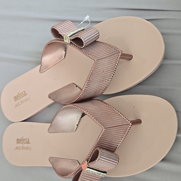 Melissa + Jason Wu Pink Sandals Minimalist Thong Design With Bow Detail - Picture 1 of 8